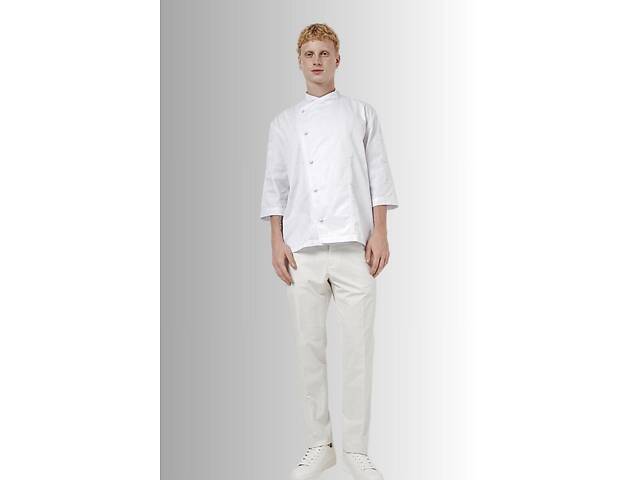 Китель с сеткой на спине мужской Шеф котон белый р.64 (44-74) рукав три чверти - спецодежда повара - Фото 5