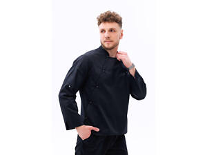 Кітель шеф кухаря два зйомні передніки + сітка на спині Прованс котон чорний р.54 (42-60) рукав довгий - спецодяг кухаря