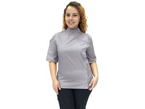 Кітель шеф кухаря жіночий сітка на спині Шато котон світло-сірий р.54 (40-68) рукав короткий - спецодяг кухаря