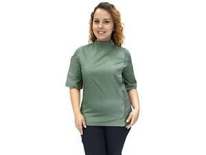 Кітель шеф кухаря жіночий сітка на спині Шато котон оливковий р.60 (40-68) рукав короткий - спецодяг кухаря