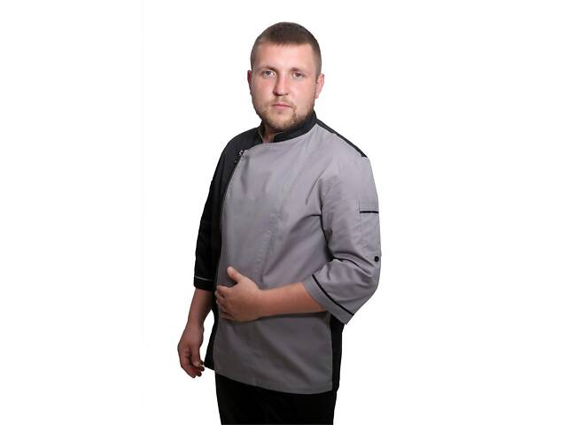 Китель шеф повара на молнии сетка на спине Косуха котон серый/черный р.48 (44-74) рукав три чверти - спецодежда повара - Фото 6