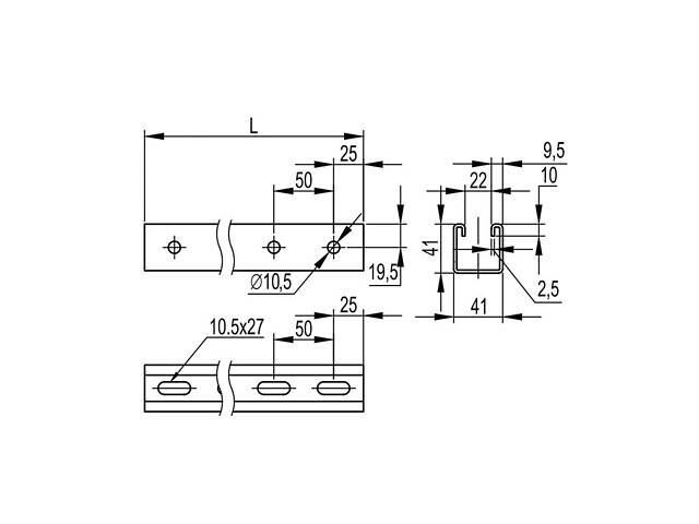 L-120см 41х41 сталь 2,5мм С-подібний профіль оцинкований [BPM4112] B5 Combitech ДКС - Фото 2