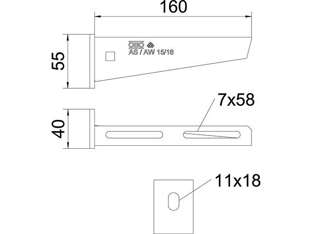L-160мм 40х55мм сталь консоль самостійна оцинкована [6420664] AW 15 OBO bettermann - Фото 2