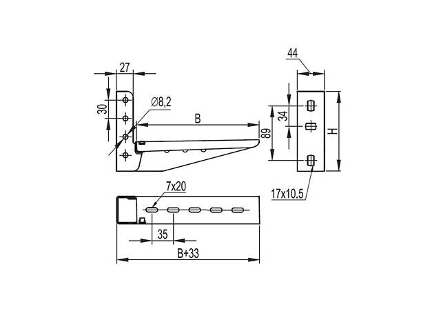 L-233мм 44х130мм сталь 2мм консоль самостійна оцинкована [BBL5020] BBL-50 B5 Combitech ДКС - Фото 2