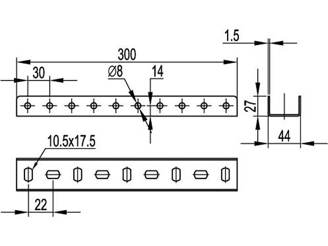 L-300мм 44х27 сталь 1,5мм з'єднувач для профілю BPL-29,BPM-29, BPF оцинкований [BPN2903] BPN-29 B5 Combitech ДКС - Фото 2