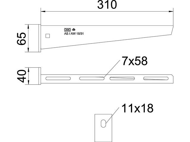 L-310мм 40х65мм сталь консоль самостійна оцинкована [6421286] AW 15 OBO bettermann - Фото 2