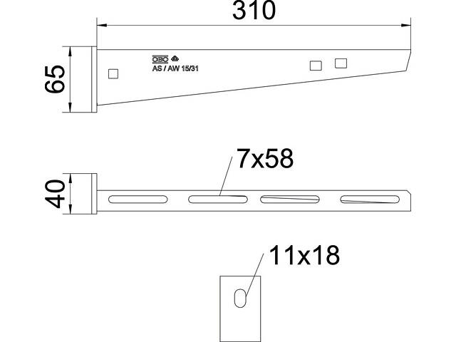 L-310мм 40х65мм сталь консоль самостійна оцинкована [6420710] AW 15 OBO bettermann - Фото 2