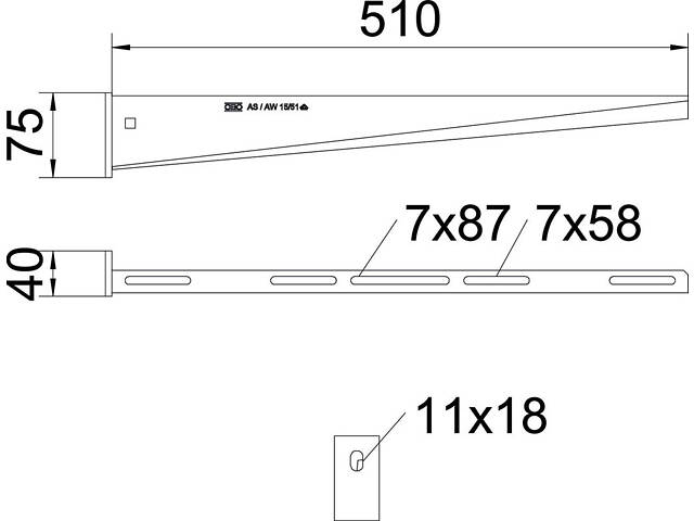 L-510мм 40х75мм сталь консоль самостійна оцинкована [6420788] AW 15 OBO bettermann - Фото 2