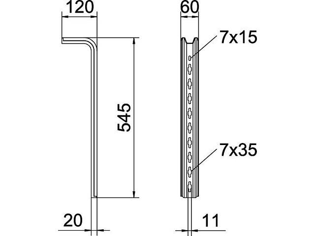 L-545мм 60х120мм сталь консоль самостійна оцинкована [6364349] TPS OBO bettermann - Фото 2
