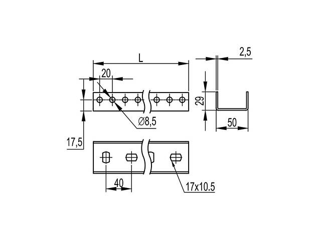 L-60см 50х29 сталь 2,5мм П-подібний профіль оцинкований [BPM2906] PSM B5 Combitech ДКС - Фото 3