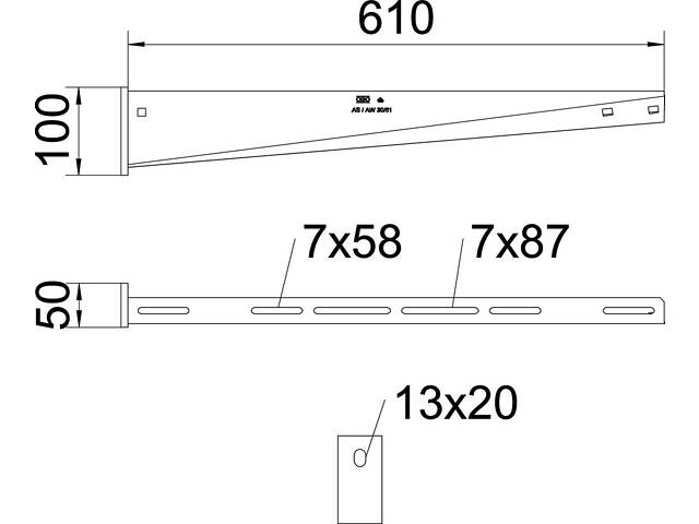 L-610мм 50х100мм сталь консоль самостійна оцинкована [6419828] AW 30 OBO bettermann - Фото 2