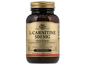 L- Карнитин, L-Carnitine, Solgar, 500 мг, 60 таблеток