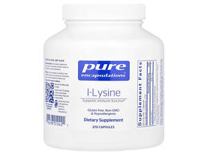 L-лизин, l-Lysine, Pure Encapsulations, поддержка иммунитета и здоровья десен, 500 мг, 270 капсул (250 мг в