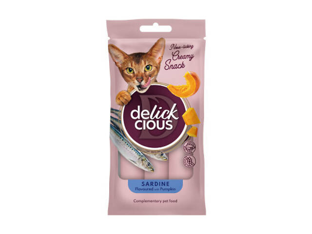 Ласощі для котів Delickcious Сардина з додаванням гарбуза 4 х 15 г (4820269141636) - Фото 1