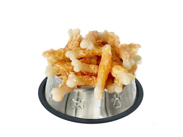 Ласощі для собак Lucky Star Кальцієва кістка в обгортці з курячого в'яленого м'яса 6.5 см 200 г (4820144303456) - Фото 1