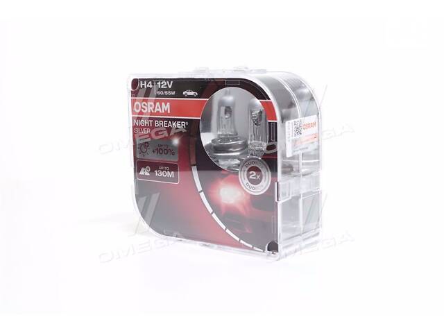 Лампа фарная H4 12V 60/55W P43t NIGHT BREAKER SILVER (+100) компл (пр-во OSRAM)