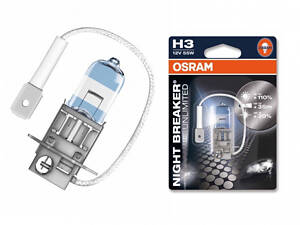 Лампа головного світла Osram H3 55W 64151nbu Night Breaker Unlimited -2024100%