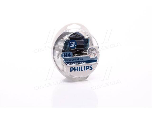 Лампа розжарювання H4 12V 60/55W WhiteVision ULTRA +60 (4200K) (компл) (вир-во Philips) 12342WVUSM UA51