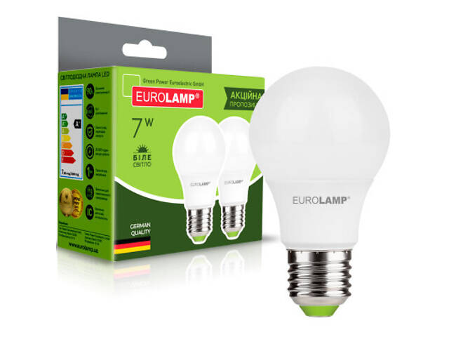 Лампочка Eurolamp LED A60 7W E27 4000K 220V акція 1+1 (MLP-LED-A60-07274(E)) - Фото 1