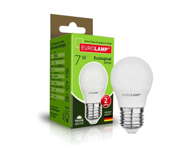 Лампочка Eurolamp LED ECO серія 'P' G45 7W 630Lm E27 3000K (LED-G45-07273(P)) - Фото 2