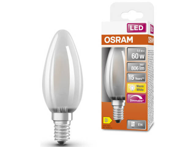 Лампочка Osram LED CL B60 DIM 6,5W/827 230V GL FR E14 (4058075434486) - Фото 2