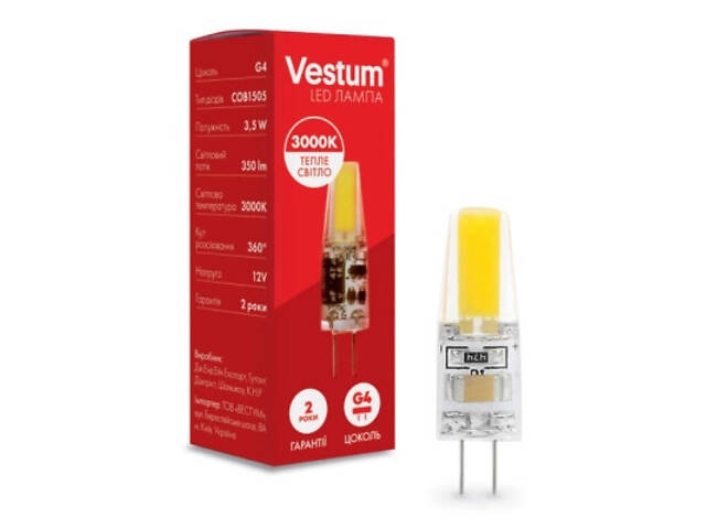 Лампочка Vestum LED COB G4 3,5W 3000K 12V (1-VS-8103) - Фото 1
