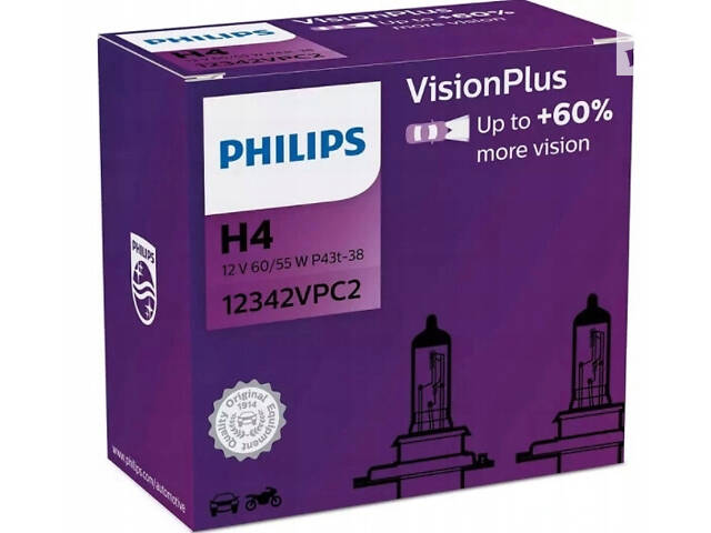 Лампы галогенные Philips H4 Vision Plus +60% H4 12В 60/55 Вт