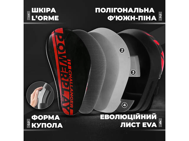 Лапи боксерські PowerPlay 3041 Чорно-Червоні PU [пара] - Фото 8