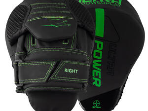 Лапи боксерські PowerPlay 3044 Pro Carbon Ultra Series Чорно-Зеленіі PU [пара]