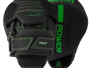 Лапи боксерські PowerPlay 3044 Pro Carbon Ultra Series Чорно-Зеленіі PU [пара], Оригінал!