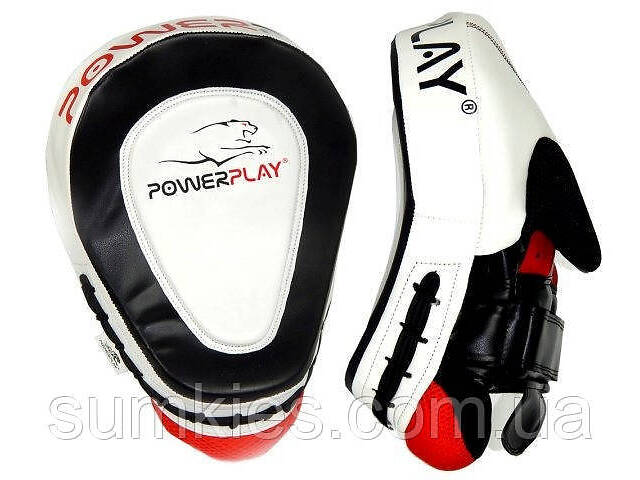 Лапы боксерские PowerPlay 3042 черно-белые PU [пара] - Фото 1