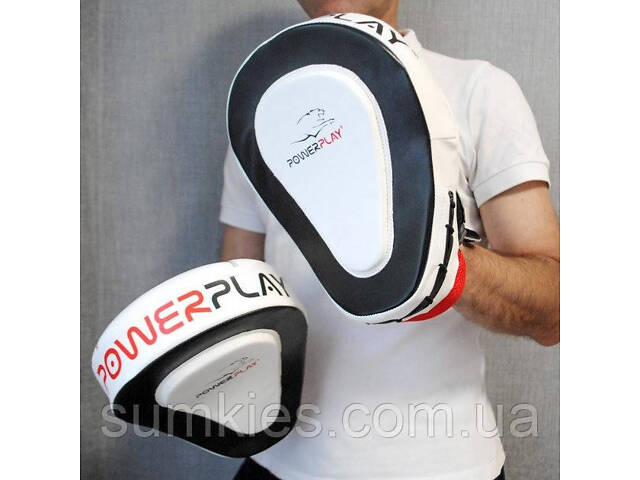 Лапы боксерские PowerPlay 3042 черно-белые PU [пара] - Фото 8