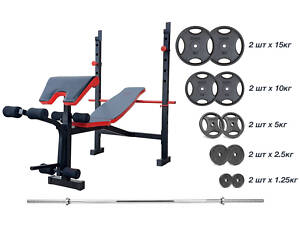 Лава для жиму універсальна ReadMeBlack + штанга з металевими дисками 75 кг RN-Sport