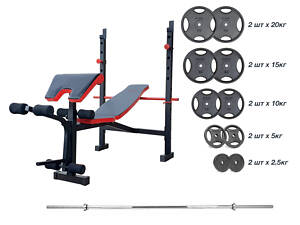 Лава для жиму універсальна ReadMeBlack + штанга з металевими дисками 105 кг RN-Sport