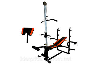 Скамейка тренировочная 0070 + Верхняя тяга + Брусья + Приставка Скотта