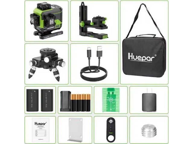 Лазерний рівень нівелір Huepar Z04CG 4D 16 ліній Bluetooth LCD 2 акумулятори (2861386000) - Фото 9