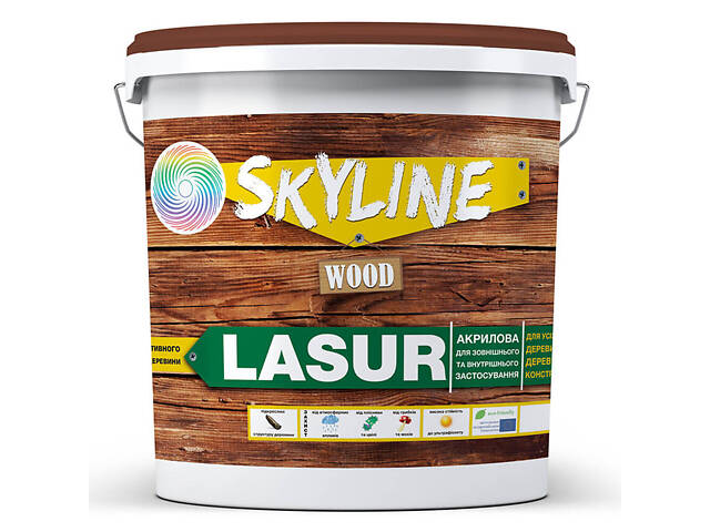 Лазурь декоративно-захисна для обробки дерева SkyLine LASUR Wood Палісандр 10л - Фото 1