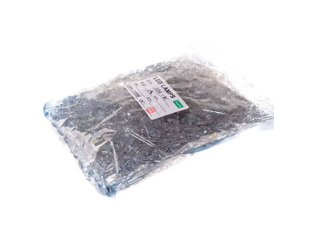 LED світлодіод 5мм 3-3.2В 20мА, 1000шт, білий - Фото 1