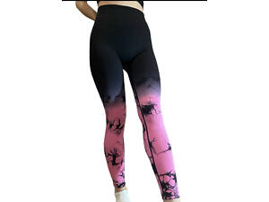 Легінси жіночі спортивні з пуш-ап Tie Dye gradient 18762 L чорні з рожевим