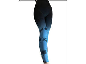 Легінси жіночі спортивні з пуш-ап Tie Dye gradient 18751 M чорні з синім