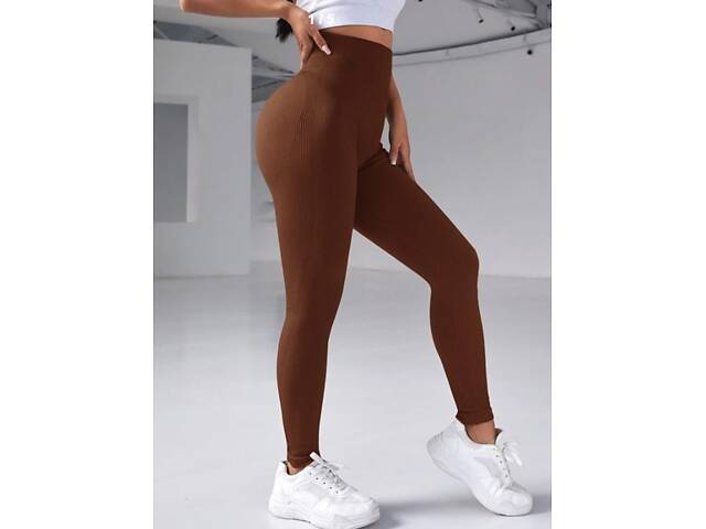 Легінси жіночі в рубчик з пуш-ап 19240 L шоколадні - Фото 2