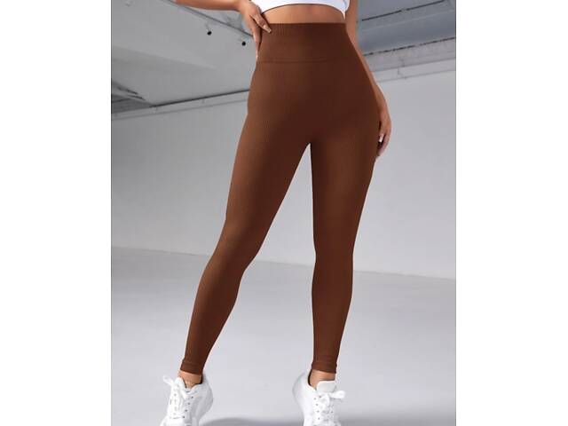 Легінси жіночі в рубчик з пуш-ап 19240 L шоколадні - Фото 3