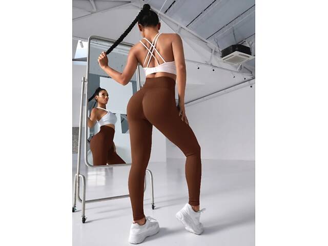 Легінси жіночі в рубчик з пуш-ап 19240 L шоколадні - Фото 4