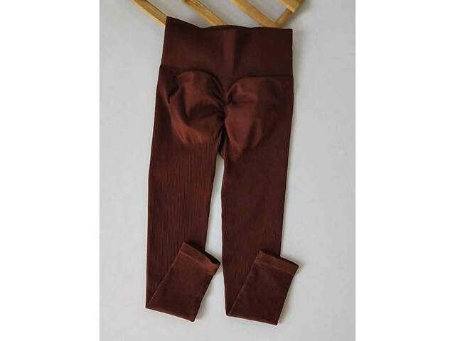 Легінси жіночі в рубчик з пуш-ап 19240 L шоколадні - Фото 6