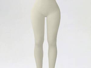 Легінси жіночі в рубчик з гумкою на талії з утяжкою 19154 S молочний