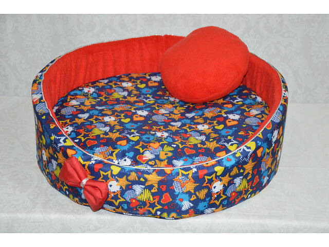 Лежак для котів і собак Зірочка синій №2 d-500 h-145 - Фото 1