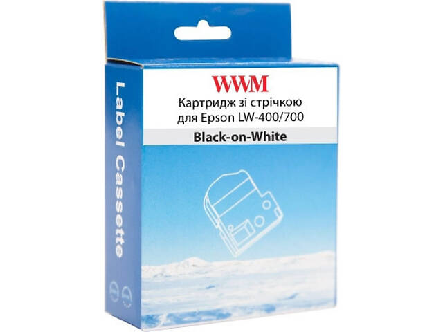 Стрічка для принтера етикеток WWM для Epson LW-400/700 12mm х 8m Black-on-White (WWM-SS12K) - Фото 2