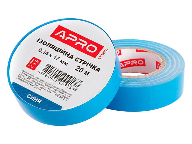 Лента изоляционная Apro - 20 м x 17 x 0,14 мм синяя 10 шт. - Фото 1