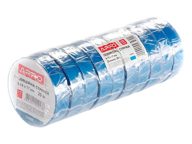 Лента изоляционная Apro - 20 м x 17 x 0,14 мм синяя 10 шт. - Фото 3