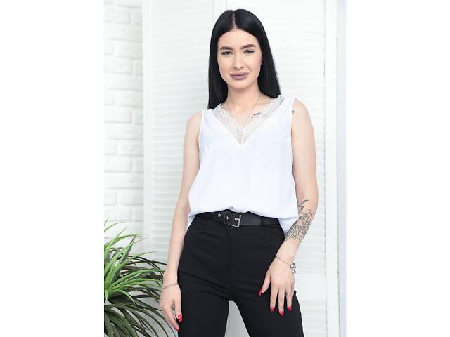 Літня блузка з глибоким декольте 'Gloria' оптом | Батал Білий, 50-52 - Фото 4